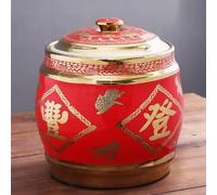 Cubo de arroz de cerámica con tapa, recipiente para arroz, recipiente de cerámica, cubo de cerámica con tapa, cilindro de cerámica circular, recipiente para arroz, harina, comida para mascotas