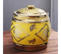 Cubo de arroz de cerámica con tapa, recipiente para arroz, recipiente de cerámica, cubo de cerámica con tapa, cilindro de cerámica circular, recipiente para arroz, harina, comida para mascotas