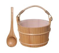 Cubo de baño de vapor: cubo de agua de sauna duradera, bañera de spa de madera clásica | Contenedor de casa de baños a prueba de calor, recipiente de pino artesanal, combinación de cucharadas de sauna