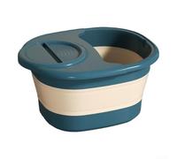 Cubo de baño plegable de silicona con diseño portátil retráctil, lo suficientemente espacioso para remojar los pies en casa y fácil de mantener limpio (con cubierta azul)
