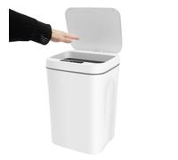 Cubo de basura con sensor, cubo de basura de 16 l con tapa, cubo de basura automático para dormitorio, silencioso, luz LED integrada, para baño, oficina, cocina (blanco)