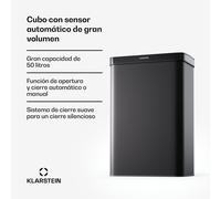 Cubo de basura con sensor sin contacto 50 L Acero inoxidable Cierre suvae Pantalla led Temporizador con pilas