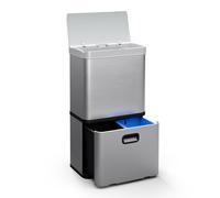KLARSTEIN Cubo de basura cocina con sensor - 56L, 3 compartimentos para reciclaje, acero inoxidable, cierre suave, papelera cocina sin contacto