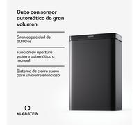 Cubo de basura con sensor sin contacto 60 L Acero inoxidable Cierre suvae Pantalla led Temporizador con pilas