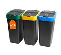 Cubo de basura con tapa oscilante, juego de 3 unidades, 60 l | Cubo de basura, cubo de basura, cubo de basura