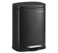 SONGMICS Cubo de Basura con Pedal, Papelera de Baño de Acero, 5 L, Cierre Suave, con Cubo Interior Extraíble, 29,3 x 21,5 x 18,7 cm, Negro, para Baño, Colección Plushic LTB005BZ02