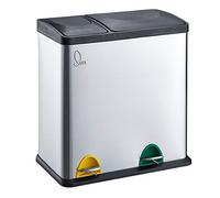 Cubo de basura de acero inoxidable con pedal (35 litros - 12 + 23 litros), en conjunto o simple, plata, 1x Treteimer