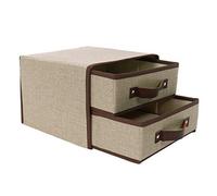 Cubo de basura de almacenamiento grande con 2 cajones de tela de lino plegable con mango de piel sintética, organizador de armario para oficina o dormitorio