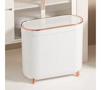 Cubo de basura de baño con tapa, contenedor de basura delgado de 3.1 galones/12 litros, contenedor de basura rectangular de plástico estrecho para sala de estar, cocina, inodoro, oficina (blanco)