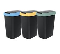 Cubo de basura de cocina 3 x 12 l de plástico | Cubo de basura con tapa y doble función | Cubo de basura de cocina con la tapa se puede abrir de dos maneras | Reciclaje y separación de residuos fácil