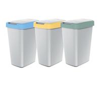 Cubo de basura de cocina 3 x 12 l, plástico, tapa, doble función, apertura de dos formas, reciclaje y recogida selectiva