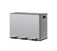 Cubo De Basura De Cocina De Acero Inoxidable Acero inoxidable, Con 3 Cubos Separados De 15 Litros, Pedal De Cierre Progresivo, Cubo Interior Extraíble, Asa Lateral, Diseño Compacto y Sistema Antiolor