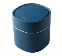 Cubo de basura de escritorio con tapa abatible: elegante para mini papelera de papel para mesa de tocador y almacenamiento de maquillaje, blanco (azul)