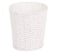 Cubo de basura de mimbre redondo y cesta de basura para dormitorio, baño, oficina o hogar (blanco)