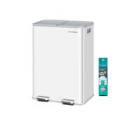 SONGMICS Cubo de Basura de Cocina, 2 x 30 L, 2 Compartimentos, Papelera de Pedal, con Tapa de Cierre Suave y Cubo Interior, Acero, Incluye 15 Bolsas de Basura, Blanco Mate LTB741W02