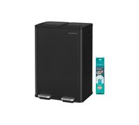SONGMICS Cubo de Basura de Cocina, 2 x 30 L, 2 Compartimentos, Papelera de Pedal, con Tapa de Cierre Suave y Cubo Interior, Acero, Incluye 15 Bolsas de Basura, Negro Tinta LTB741B02