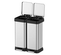 Cubo de basura doble de 16 galones y reciclaje, 60 L (2 x 30 L) a prueba de huellas dactilares de acero inoxidable con doble tapa, cubo de basura manos libres sin cubo interior para cocina, hogar y