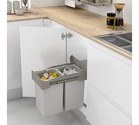 Cubo de Basura extraíble con extracción Manual para Mueble de Cocina - Capacidad 14+14 litros