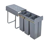 [en.casa] Cubo de Basura Empotrable Froland Grande Capacidad 3 x 10 L Papelera con 3 Compartimentos Bajo Fregadero Plástico Acero 48 x 26 x 42 cm - Gris