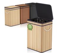 Cubo de basura grande de 80 litros/21 galones con tapa, cubo de basura hecho de bambú, cubo de basura al aire libre para el hogar, oficina, baño, cocina, 40 x 30 x 60 cm (caqui D)