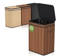 Cubo de basura grande de 80 litros/21 galones con tapa, de bambú, para exteriores, hogar, oficina, baño y cocina, 40 x 30 x 60 cm (Marrón)