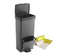 WELL HOME MOBILIARIO & DECORACIÓN Cubo de basura 70L, VERTICAL, 2 compartimentos, papelera residuos, 76 cm, INCLUYE bolsas de basura adaptadas 30+10L, Gris