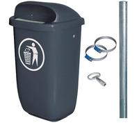Cubo de basura para exteriores, 50 litros, según DIN 30713, en juego completo con postes galvanizados.