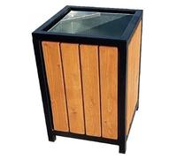 Cubo de basura para exteriores con cenicero, de madera y acero galvanizado, color arce, volumen 45 litros y 60 litros, limpieza y orden en el jardín, patio delantero, ciudad y municipio., arce, 45