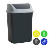 Cubo de basura plástico antracita 24L con tapa abatible