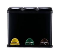 Cubo de Basura Relaxdays, 3 Compartimentos, 24 l, Pedal, Separador de residuos, Medidas: 39,5 x 46 x 26,5 cm, Negro