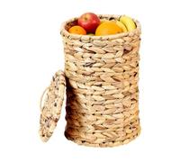 Cubo de basura tejido - Cesta de hierba de calabaza para decoración rústica del hogar, hecha a mano, de fibra natural, contenedor de almacenamiento de residuos de cocina con tapa, organizador