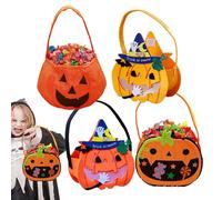 Cubo De Calabaza De Halloween - Bolsas De Truco O Trato De Halloween | 4 Bolsas De Caramelos Jack O Lanterns | Bolsas Plegables De Regalos De Terror | Cubos De Dulces De Halloween Con Asa Para Decorac
