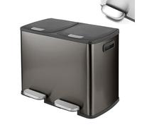 Cubo de Cocina, Cubo de Reciclaje Doble de 40L, Cubeta de Acero Inoxidable 410, Sistema de Separación de Residuos de Alimentos con Reposapiés Antideslizante y Tapa, Cubeta Interior de Plástico black