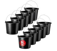 Cubo de construcción KADAX de plástico, 5l, Cubo de mortero para jardín, Obra, Cubo con asa, Cubo de Agua, Cubo de Cemento Estable, Cubo de mortero, Cubo de Limpieza, Negro (10)