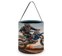 Cubo de dulces de Halloween que representa un deporte, motocicleta, motocross, carreras, bolsas de truco o trato, bolsa de dulces de Halloween con asas, cestas de dulces reutilizables para Halloween