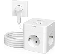 Cubo de Enchufes con USB C, 7 en 1 Regleta de Enchufes Múltiples Plana de 4 Tomas con Conmutación Individual & Cable de 2 m, 1 Distribuidor de Enchufes Múltiples USB Tipo C para Oficina, Blanco