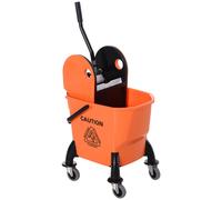 Cubo de Fregado Rodante HOMCOM, Cubo con Escurridor, 26 L, Plástico, Naranja