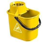 Cubo de Fregar de 14 litros en Polipropileno con asa Desmontable - Señal de Peligro Impresa en Ambos Lados del Cubo (Amarillo)