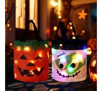Cubo de Halloween, Bolsa de Dulces de Halloween, Bolsa de Calabaza, Bolsas de Dulces para Niños, Bolsa de Regalo Naranja y Blanca