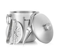 Ice Bucket with Lid, Scoop, Tongs and Strainer - Well Made Insulated Stainless Steel Keep Ice Frozen Longer - Ideal for Cocktail Bar, Parties, Chilling Wine, Champagne - 3 Liter (Stainless Steel)