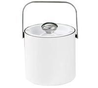 Cubo de hielo de acero inoxidable de doble capa de 1,6 L y 3 L que mantiene el hielo congelado durante más tiempo. Contenedor de hielo con tapa hermética, pinzas y colador for bar.(White,1.6L)
