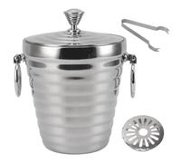 Cubo de hielo de acero inoxidable para vino, enfriador de bebidas con doble pared aislada, con tapa, pinzas y colador, contenedor de hielo de metal de gran capacidad para fiestas e (Decir)