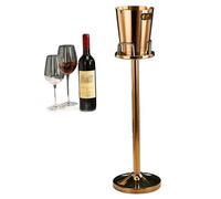 Cubo de hielo de vino con soporte, enfriador de vino de acero inoxidable, enfriador de botellas pulido con asas para bar, karaoke, club, barbacoa, fiesta (oro rosa, estilo 2)