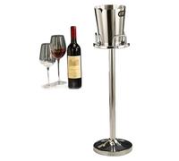 Cubo de hielo de vino con soporte, enfriador de vino de acero inoxidable, enfriador de botellas pulido con asas para bar, karaoke, club, barbacoa, fiesta (plata, estilo 2)