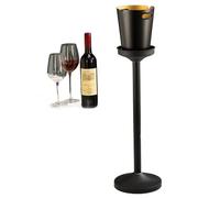 Cubo de hielo de vino con soporte, enfriador de vino de acero inoxidable, enfriador de botellas pulido con asas para bar, karaoke, club, barbacoa, fiesta (negro mate, estilo 1)