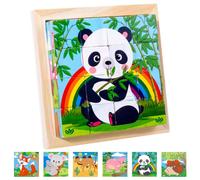 Cubo de imágenes de madera, rompecabezas de madera 3D, rompecabezas de dados de madera con 16 dados, juguete de madera para niños a partir de 2, 3, 4 años, rompecabezas de madera Montessori, juguete