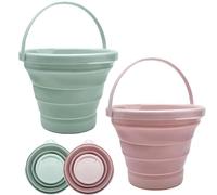 Cubo de limpieza, 2 cubos de traje, 5 l, portátil, pequeño cubo de limpieza que ahorra espacio, cubo plegable de plástico para lavado de coches, camping al aire libre, recolección de agua, juego de