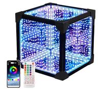 Cubo de luz de túnel con espejo infinito 3D, lámpara LED RGB inteligente con aplicación y control remoto, reactiva al sonido, luz nocturna alimentada por USB para dormitorio, sala de estar, sala de