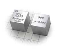 Cubo de metal, cubo antimonio 6,697 g, 99,9%, grabado la serie elementos tabla periódica