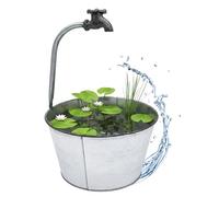 Cubo de metal de zinc plateado con grifo decorativo - 48 x 29 cm - Cubo de metal para recubrir - Maceta decorativa para exteriores - Cubo de jardín balcón terraza exterior